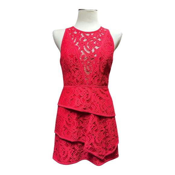 BCBGMaxAzria Hanah Scroll Lace Mini Dress Burnt Red 6 - Picture 1 of 7